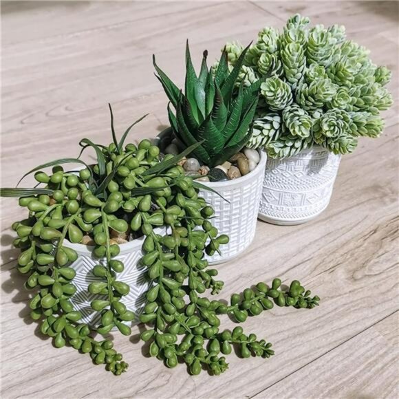 Set of 3 small artificial succulent potted plants faux greenery home office deco - Picture 4 of 8